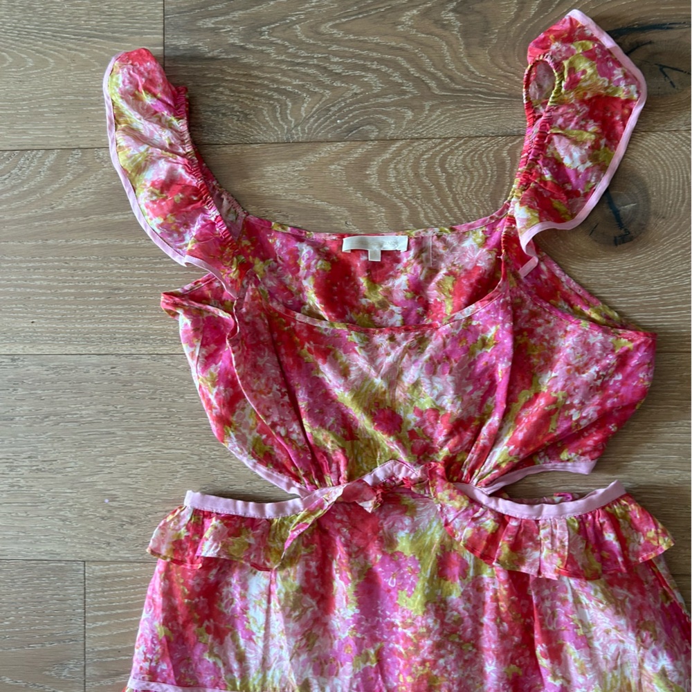 LoveShackFancy Madsen Floral Cutout Maxi Dress Pink Orange Tiered Cotton Silk L - Picture 12 of 12